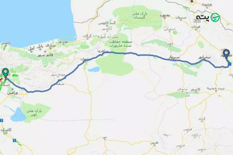 فاصله زمانی و مسافتی تهران تا مشهد